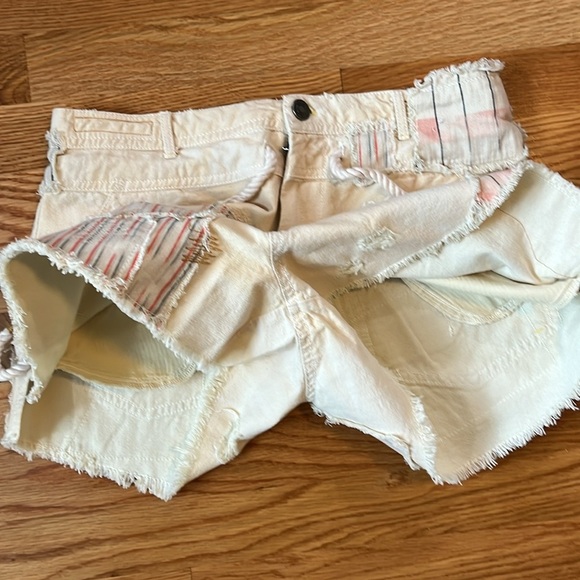 Free People Patchwork Distressed Cotton/Linen Drawstring Shorts Size 2 NWT - Picture 10 of 11